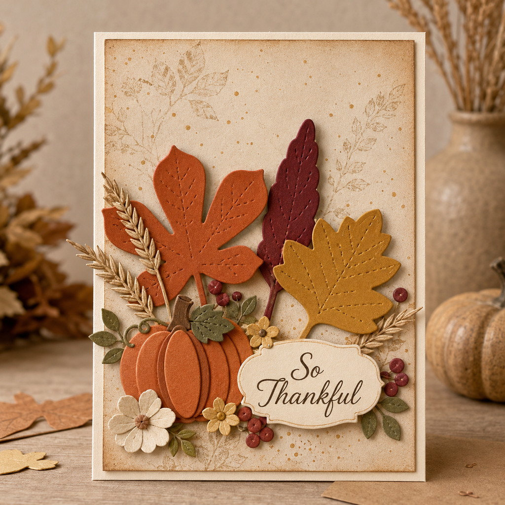 Autumn Leaves and Poinsettia Metal Cutting Dies Set for Card Making Scrapbooking and Seasonal Crafts