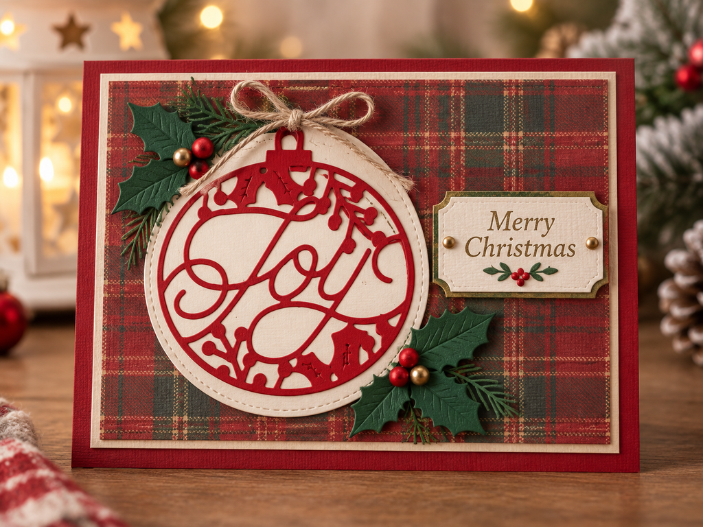 Christmas Ornament Metal Cutting Dies Set with Snowflake Joy and Tree for Card Making