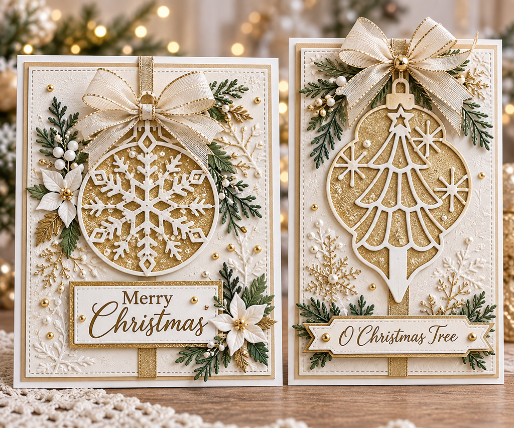 Christmas Ornament Metal Cutting Dies Set with Snowflake Joy and Tree for Card Making