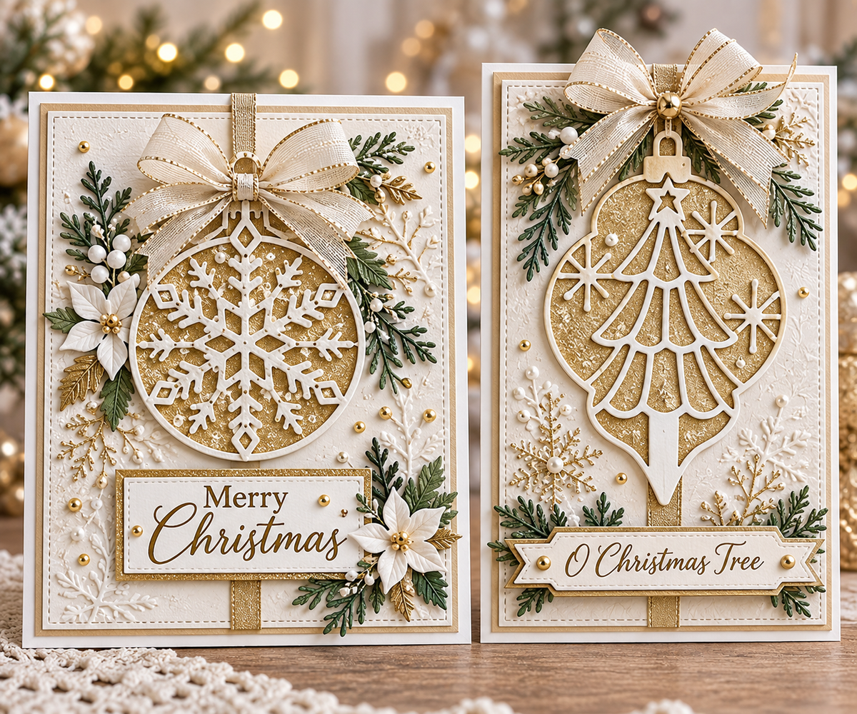 Christmas Ornament Metal Cutting Dies Set with Snowflake Joy and Tree for Card Making