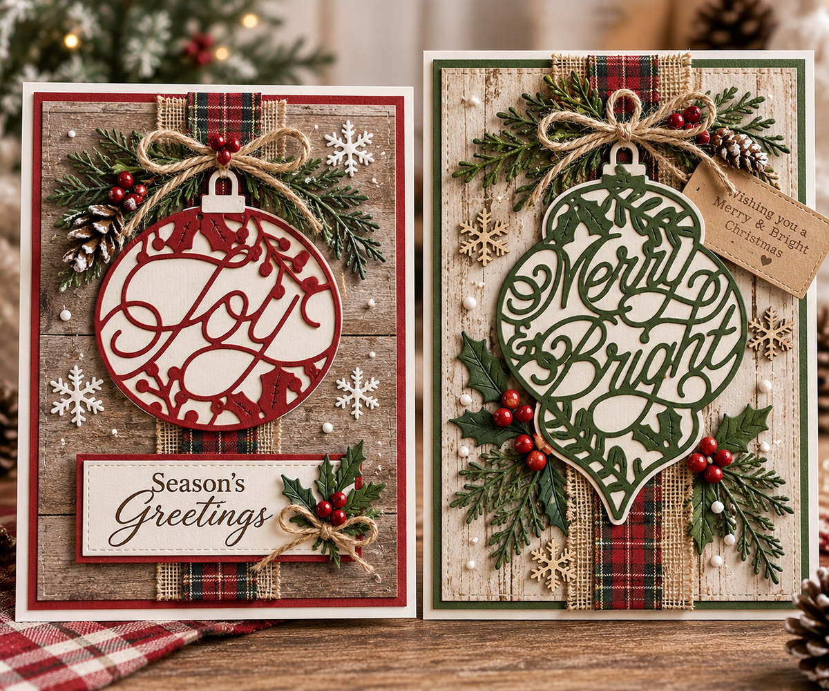 Christmas Ornament Metal Cutting Dies Set with Snowflake Joy and Tree for Card Making