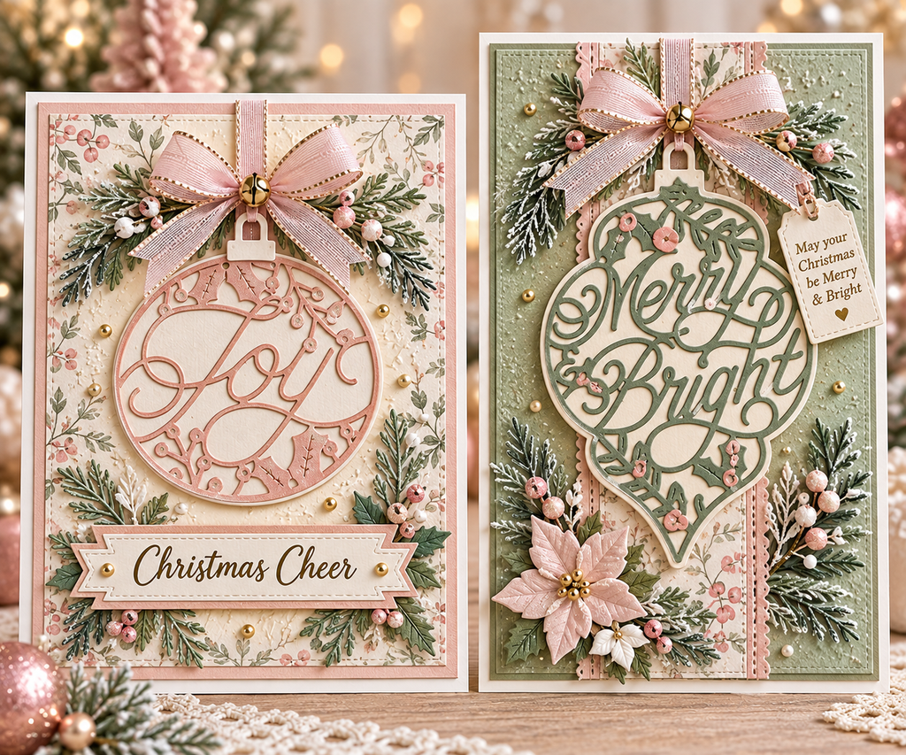 Christmas Ornament Metal Cutting Dies Set with Snowflake Joy and Tree for Card Making