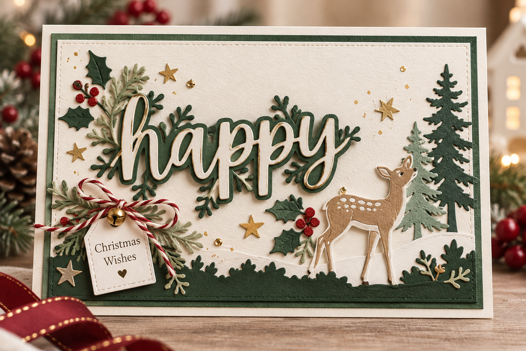 Christmas Word and Foliage Metal Cutting Dies Set for Holiday Card Making