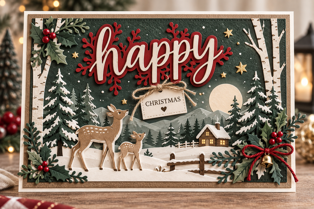 Christmas Word and Foliage Metal Cutting Dies Set for Holiday Card Making