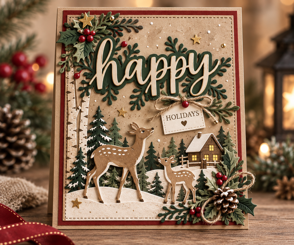 Christmas Word and Foliage Metal Cutting Dies Set for Holiday Card Making