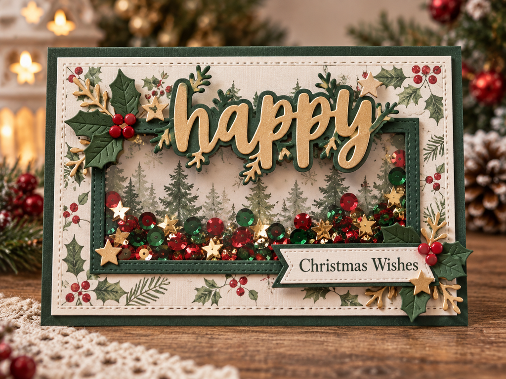 Christmas Word and Foliage Metal Cutting Dies Set for Holiday Card Making