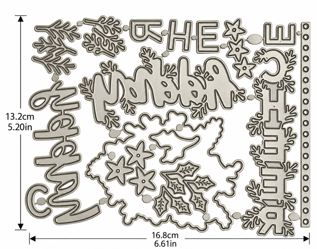 Christmas Word and Foliage Metal Cutting Dies Set for Holiday Card Making
