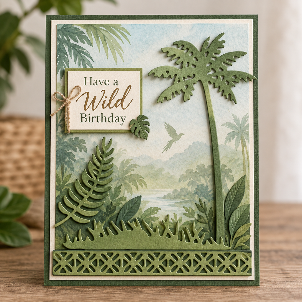 Palm Tree and Tropical Leaf Metal Cutting Dies Set with Decorative Border for Card Making