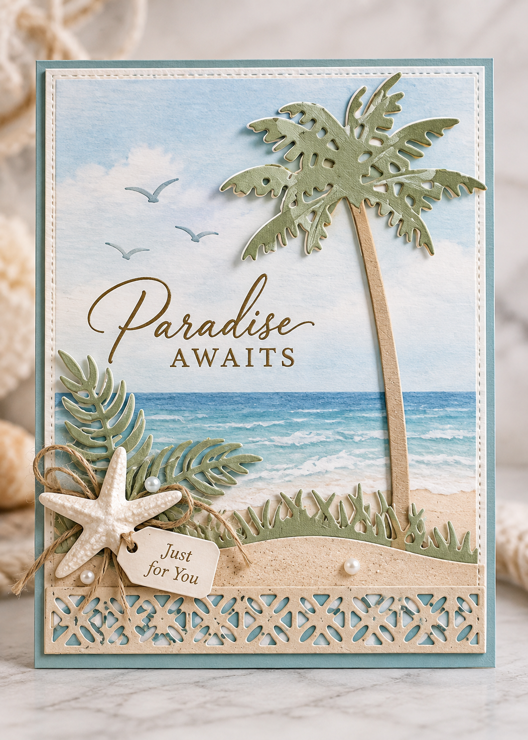 Palm Tree and Tropical Leaf Metal Cutting Dies Set with Decorative Border for Card Making