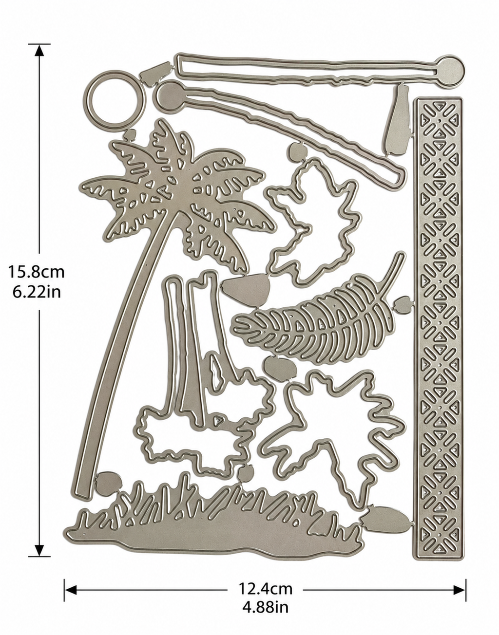Palm Tree and Tropical Leaf Metal Cutting Dies Set with Decorative Border for Card Making