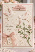 Flying Bird and Floral Branch Metal Cutting Dies Set with Banner for Card Making