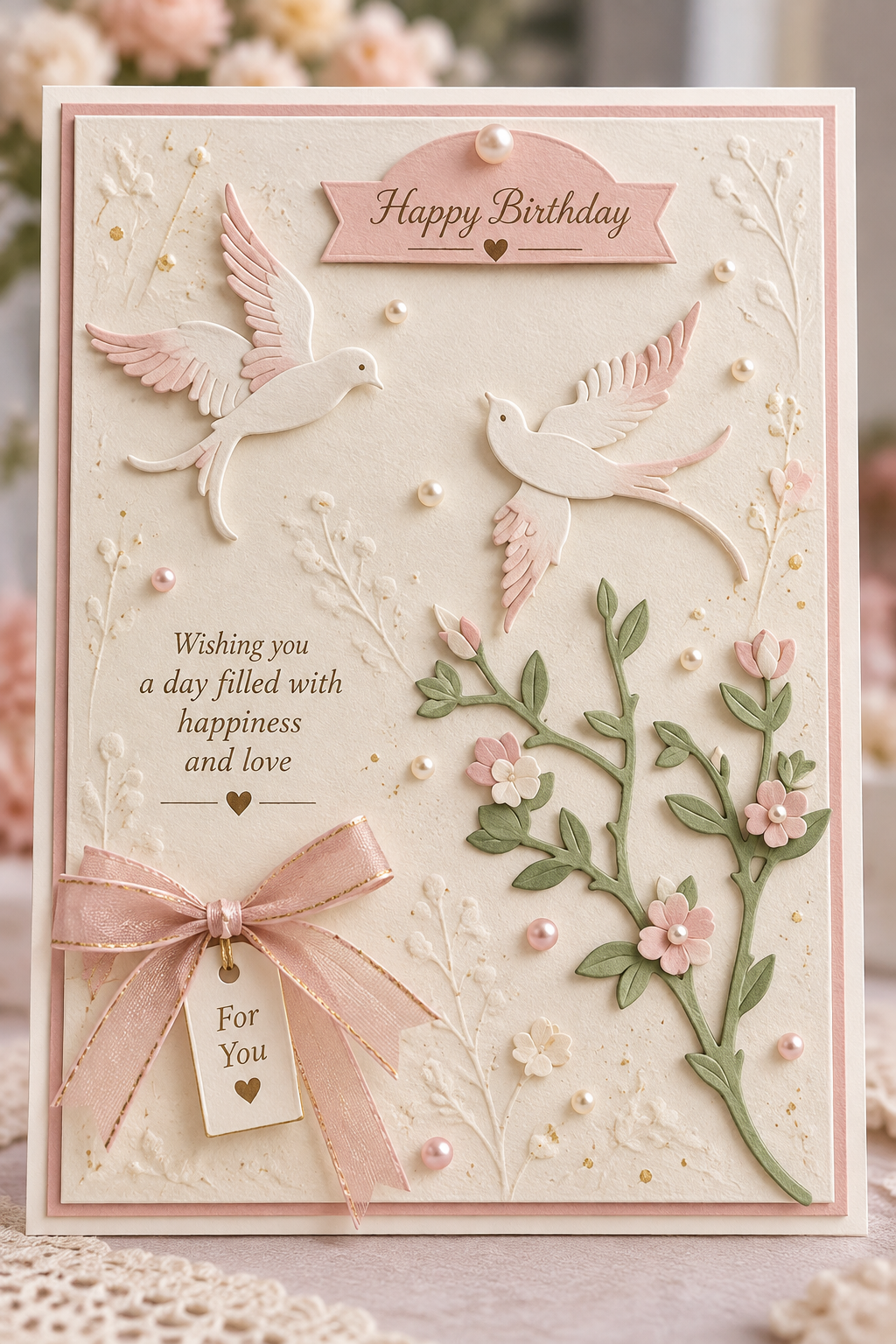 Flying Bird and Floral Branch Metal Cutting Dies Set with Banner for Card Making