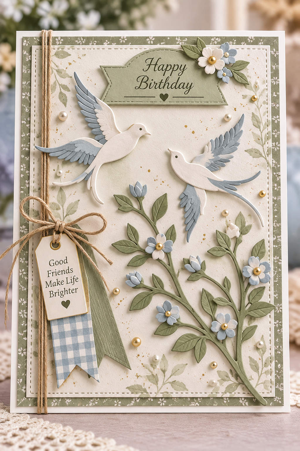 Flying Bird and Floral Branch Metal Cutting Dies Set with Banner for Card Making