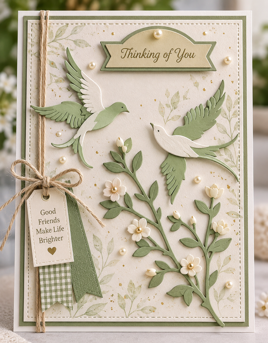 Flying Bird and Floral Branch Metal Cutting Dies Set with Banner for Card Making