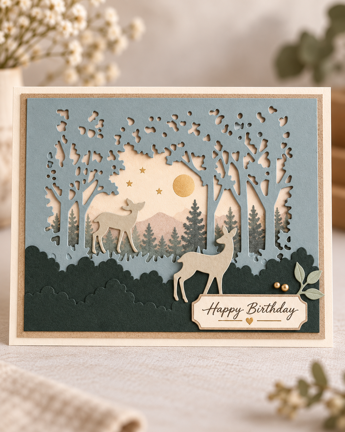 Woodland Deer and Forest Frame Metal Cutting Dies Set for Card Making