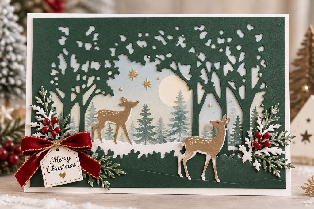 Woodland Deer and Forest Frame Metal Cutting Dies Set for Card Making