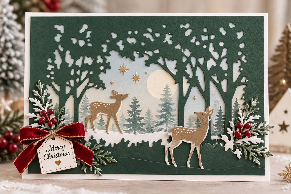 Woodland Deer and Forest Frame Metal Cutting Dies Set for Card Making