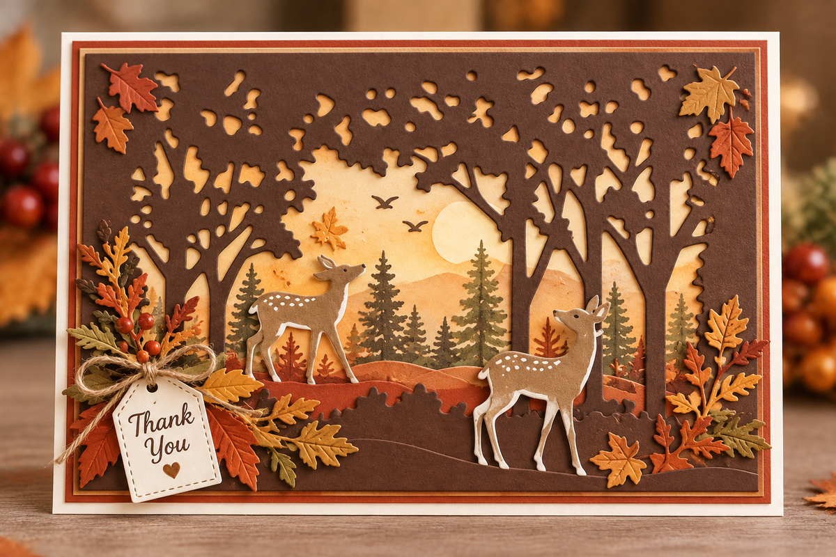 Woodland Deer and Forest Frame Metal Cutting Dies Set for Card Making