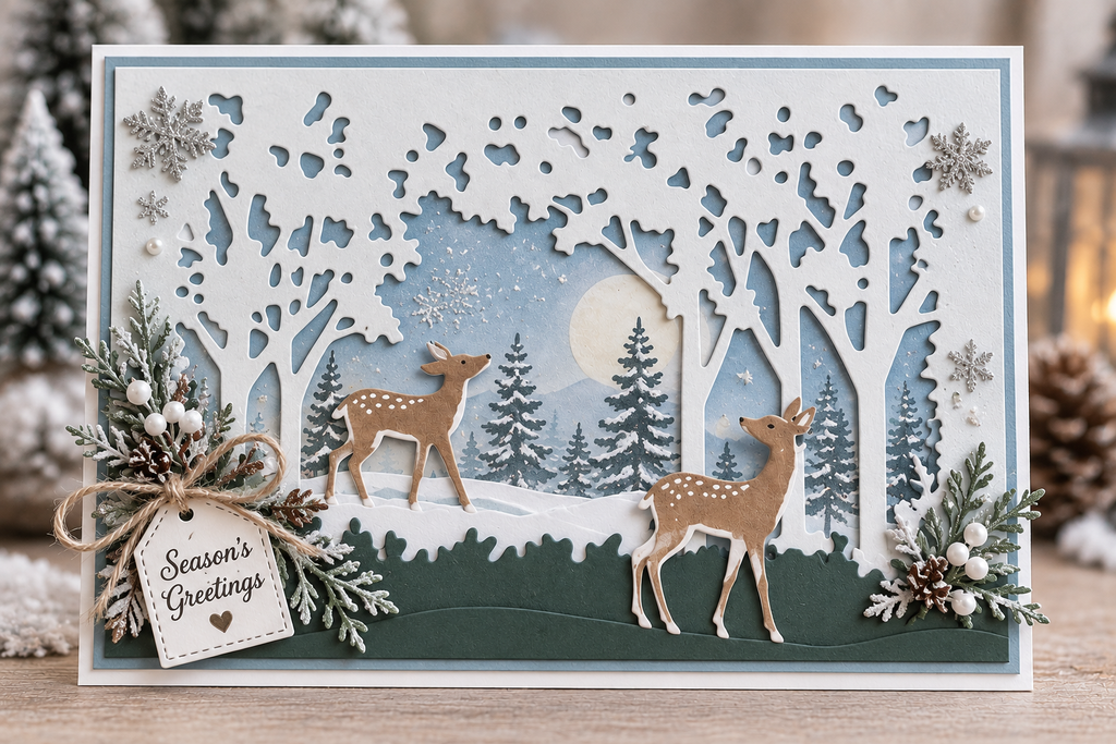 Woodland Deer and Forest Frame Metal Cutting Dies Set for Card Making