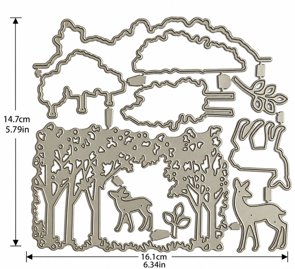 Woodland Deer and Forest Frame Metal Cutting Dies Set for Card Making