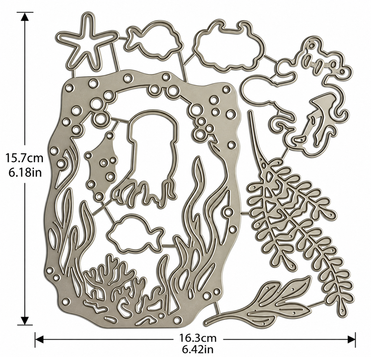 Underwater Frame and Sea Life Metal Cutting Dies Set for Card Making