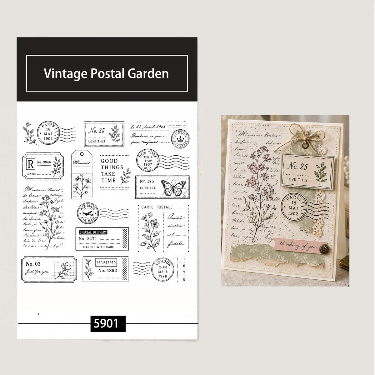 Vintage Label and Postmark Clear Stamp Set 14 x 14 cm Journal Silicone Stamps