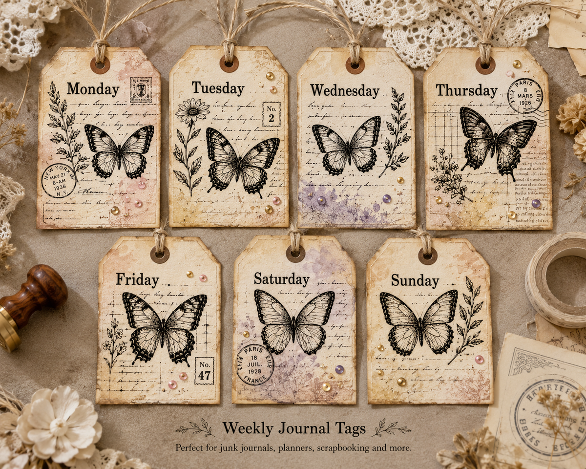 Butterfly Week Clear Stamp Set 14 x 14 cm Daily Journal Silicone Stamps