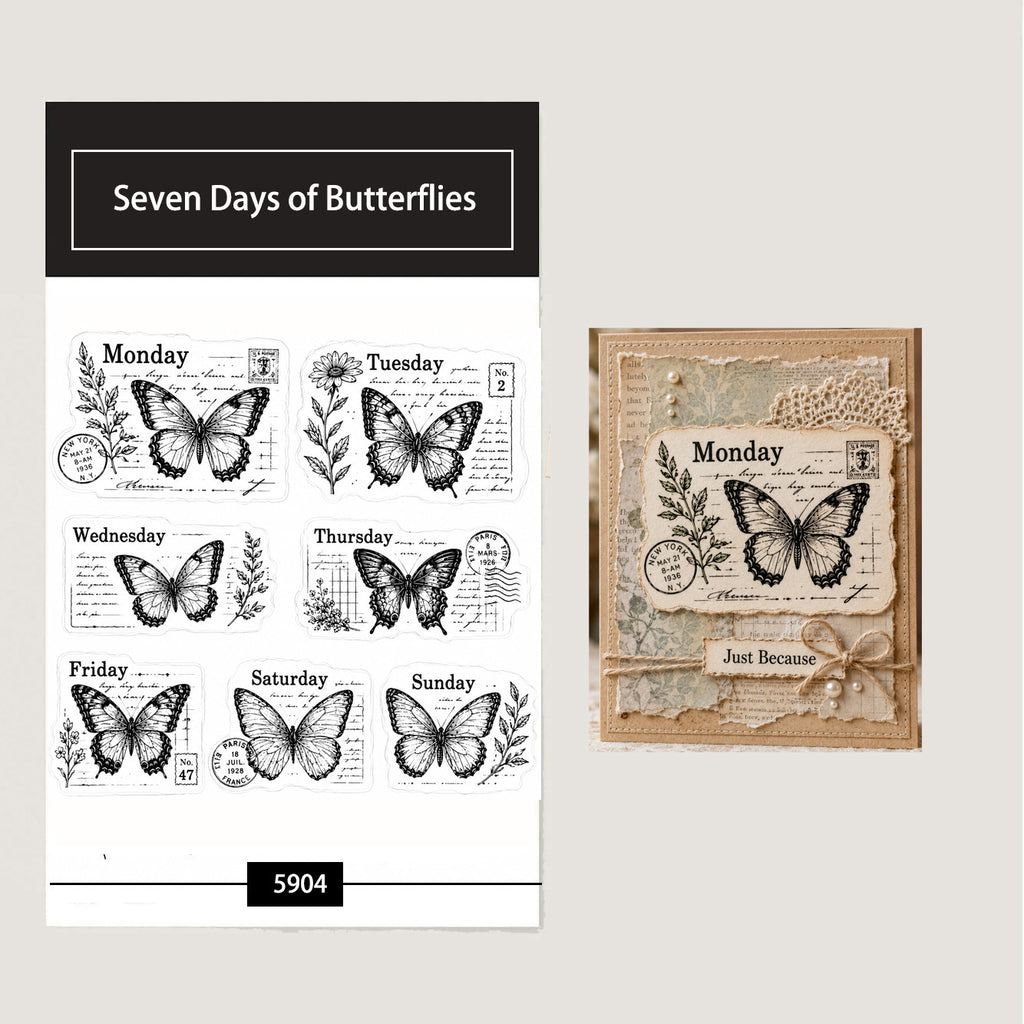 Butterfly Week Clear Stamp Set 14 x 14 cm Daily Journal Silicone Stamps