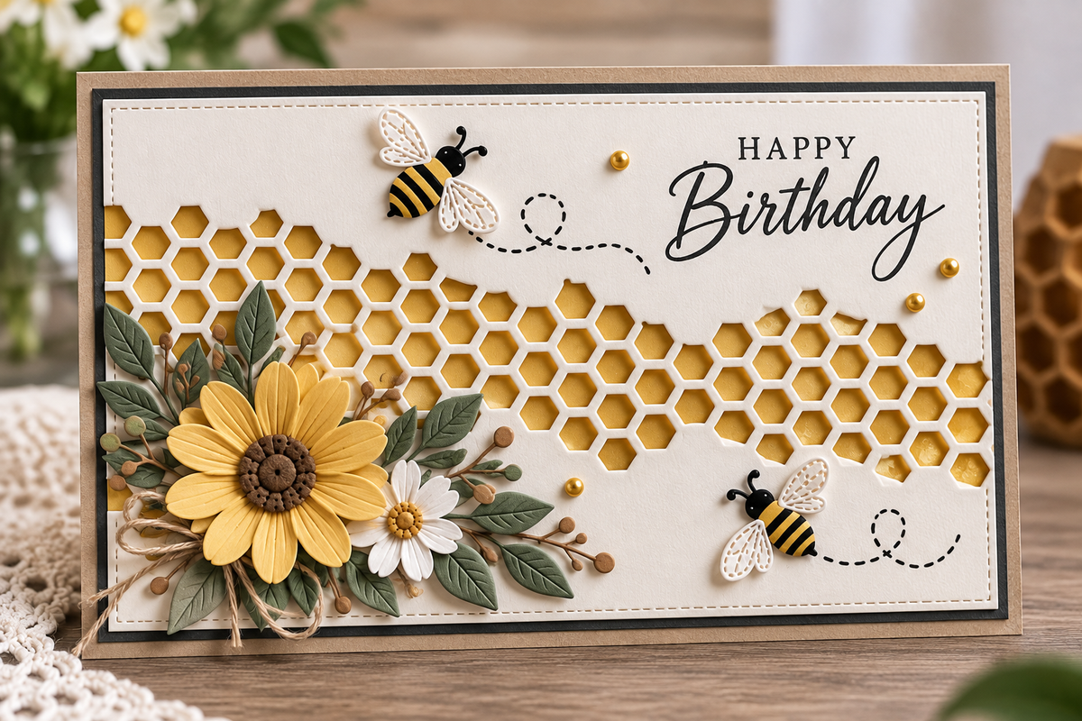 Honeycomb Border Metal Cutting Die for Bee Cards Scrapbooking and Spring Paper Crafts
