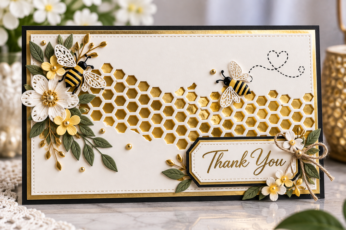 Honeycomb Border Metal Cutting Die for Bee Cards Scrapbooking and Spring Paper Crafts