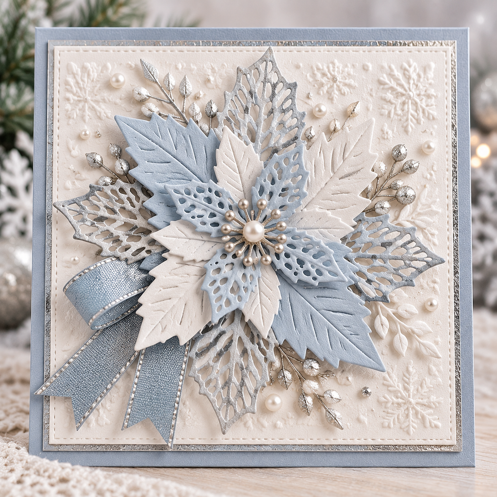 Poinsettia and Holly Leaves Metal Cutting Dies Set for Christmas Card Making and Scrapbooking