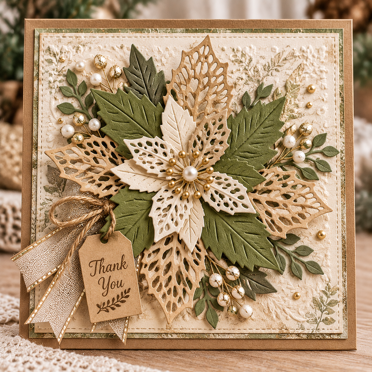 Poinsettia and Holly Leaves Metal Cutting Dies Set for Christmas Card Making and Scrapbooking
