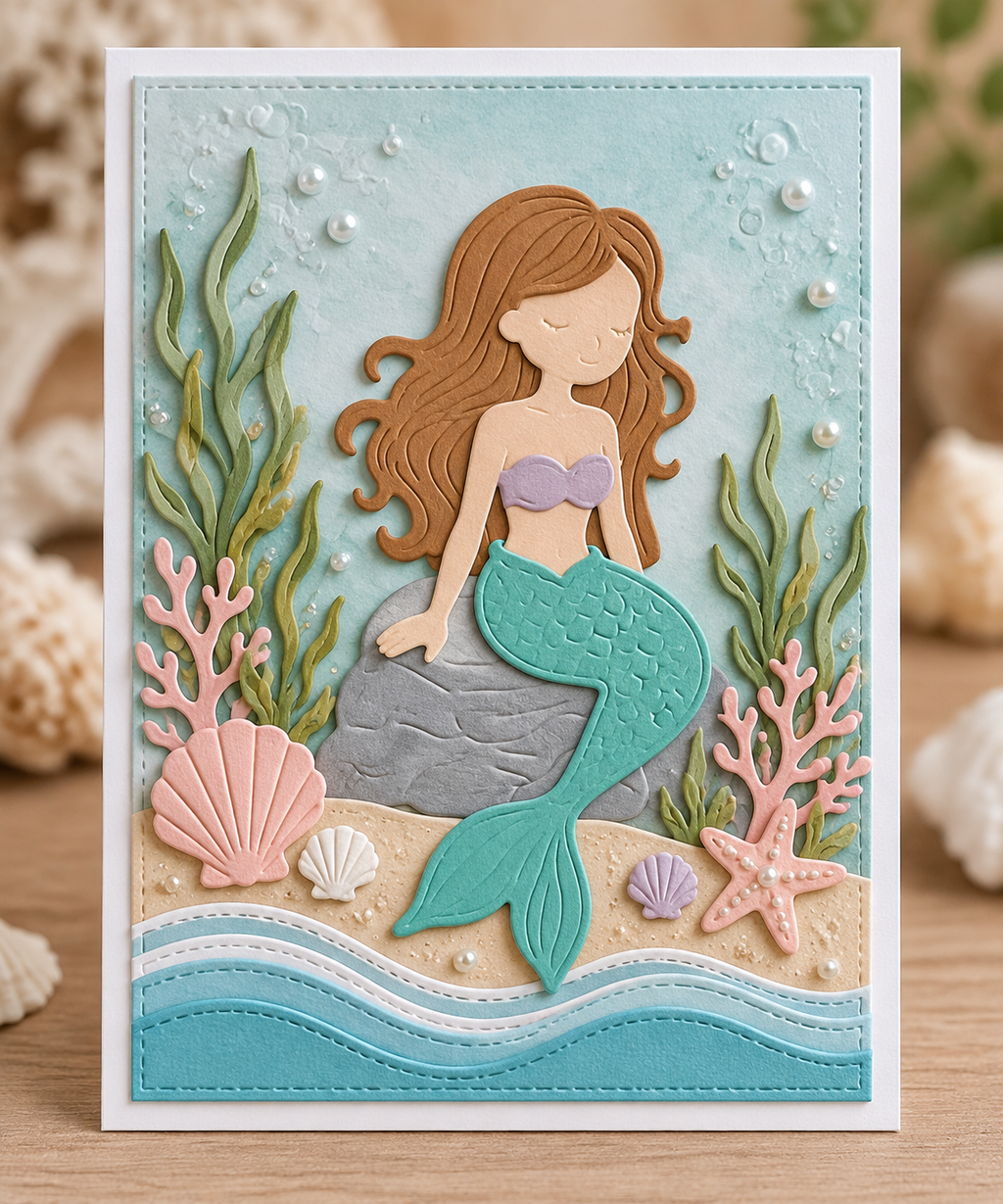 Mermaid and Ocean Waves Metal Cutting Dies Set for Card Making Scrapbooking and Underwater Crafts