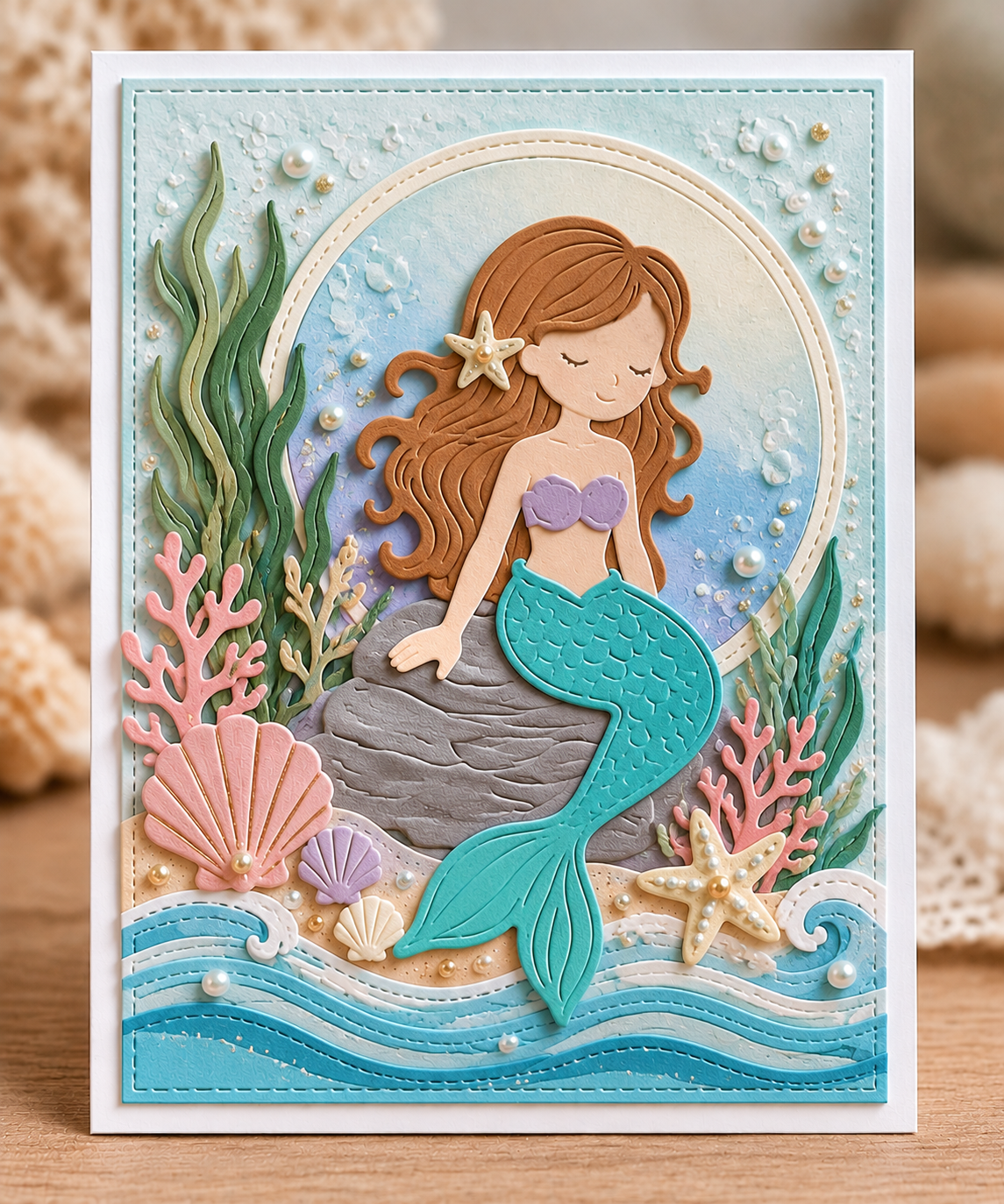 Mermaid and Ocean Waves Metal Cutting Dies Set for Card Making Scrapbooking and Underwater Crafts