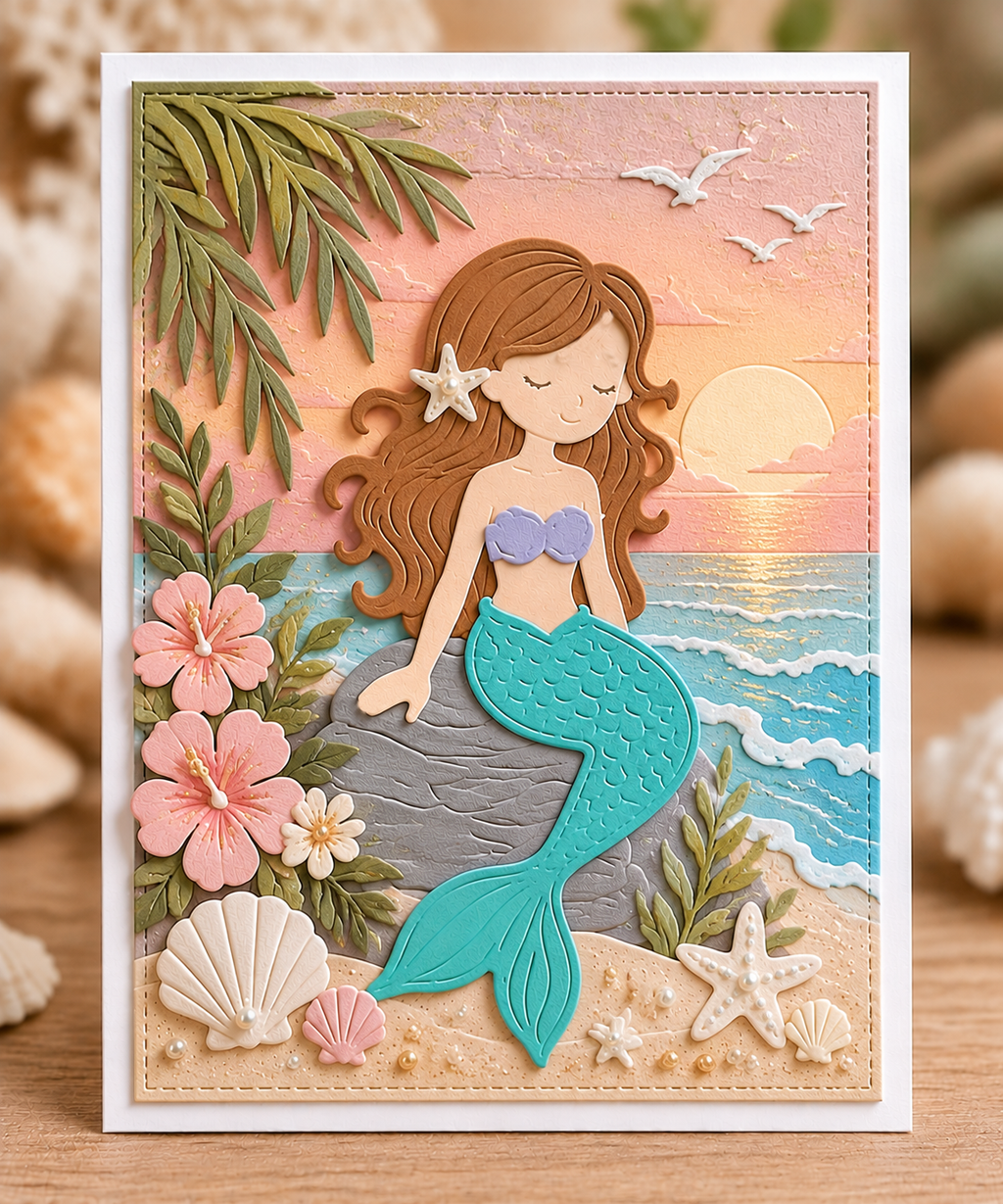 Mermaid and Ocean Waves Metal Cutting Dies Set for Card Making Scrapbooking and Underwater Crafts