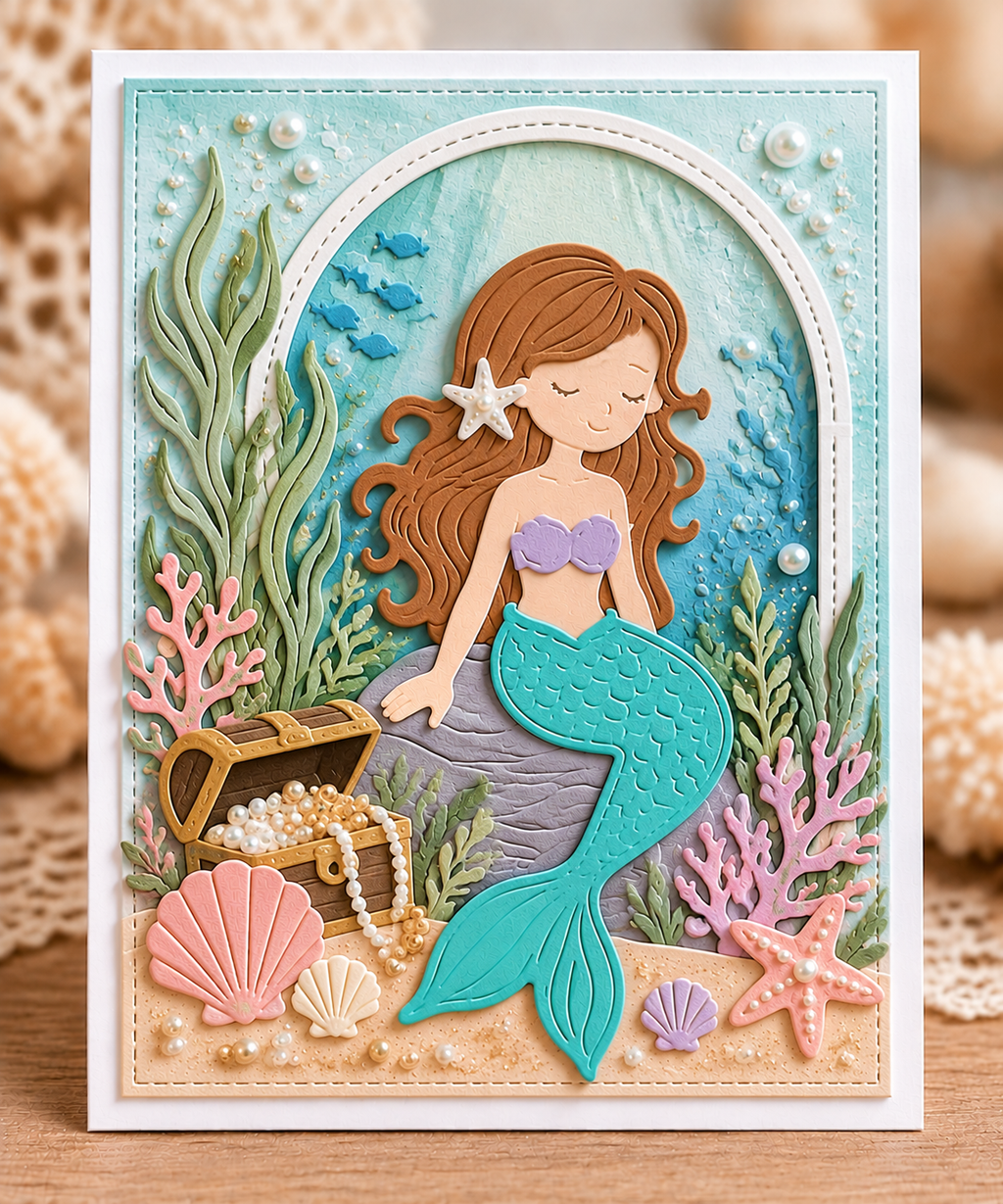 Mermaid and Ocean Waves Metal Cutting Dies Set for Card Making Scrapbooking and Underwater Crafts