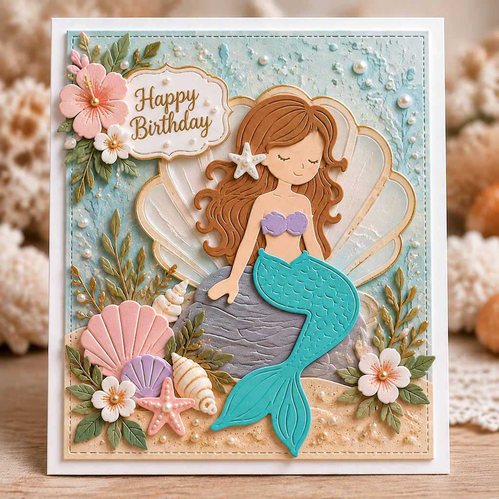 Mermaid and Ocean Waves Metal Cutting Dies Set for Card Making Scrapbooking and Underwater Crafts