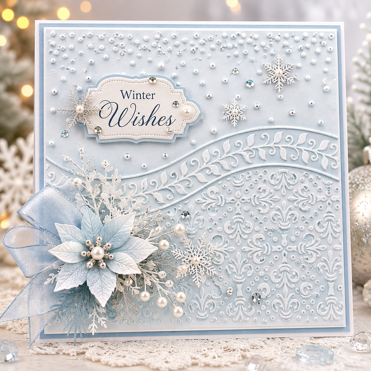 Winter Snowfall and Fleur Pattern Embossing Folder 5.91 x 5.91 Inch Holiday Background for Card Making