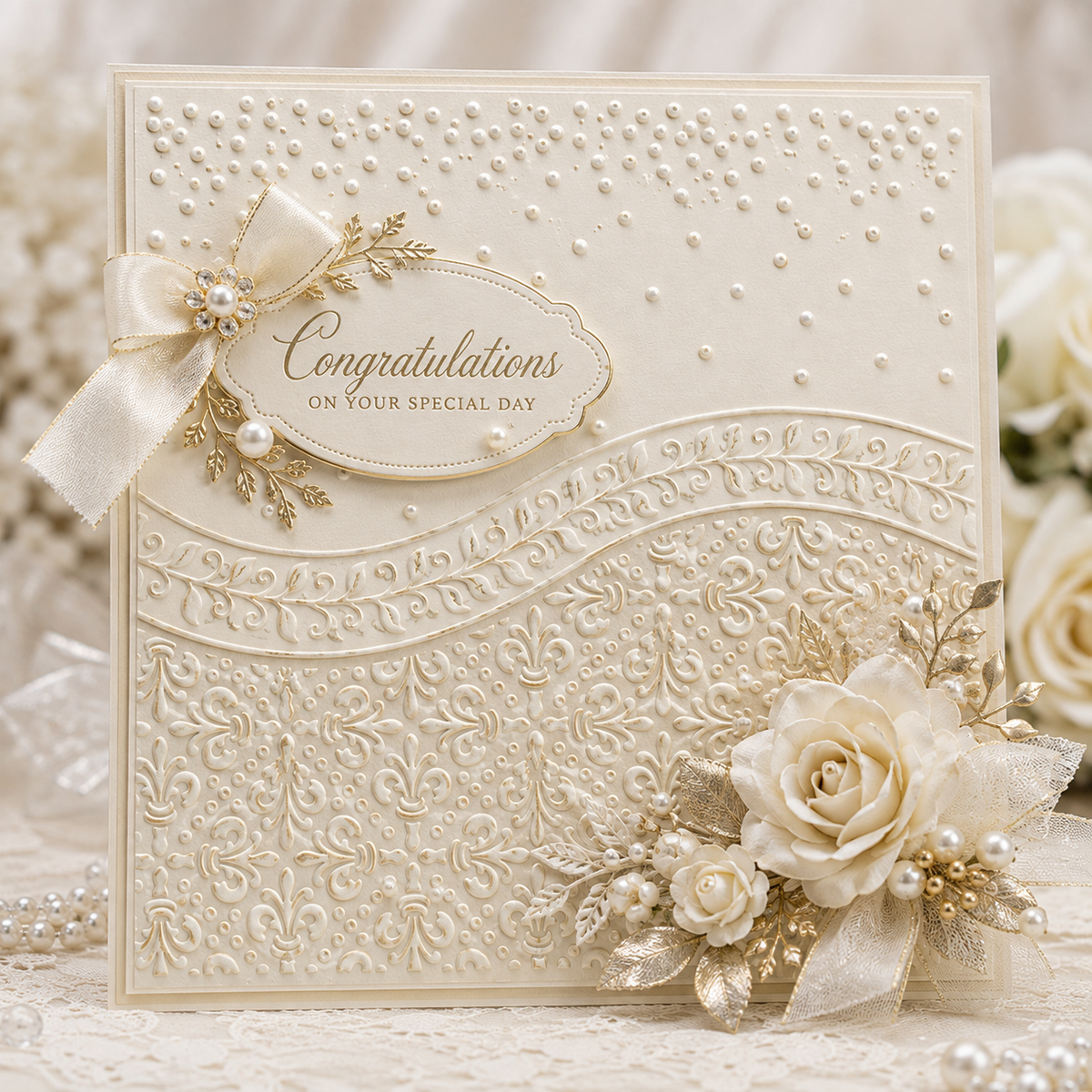 Winter Snowfall and Fleur Pattern Embossing Folder 5.91 x 5.91 Inch Holiday Background for Card Making