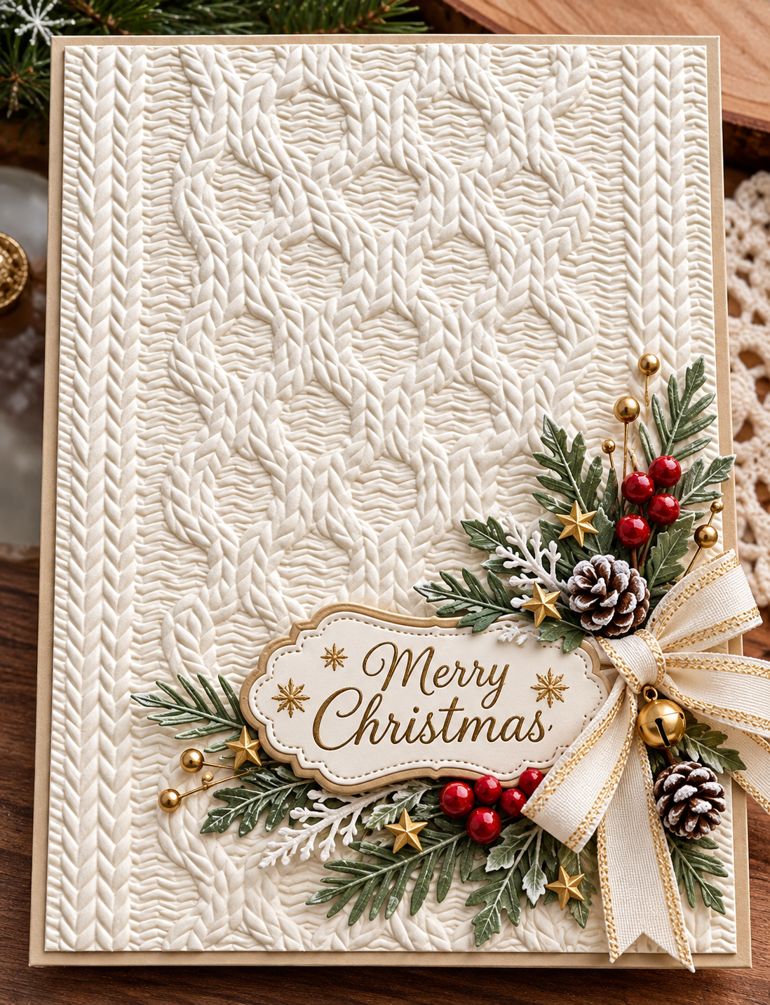 Knitted Cable Pattern Embossing Folder for Winter Christmas Card Making