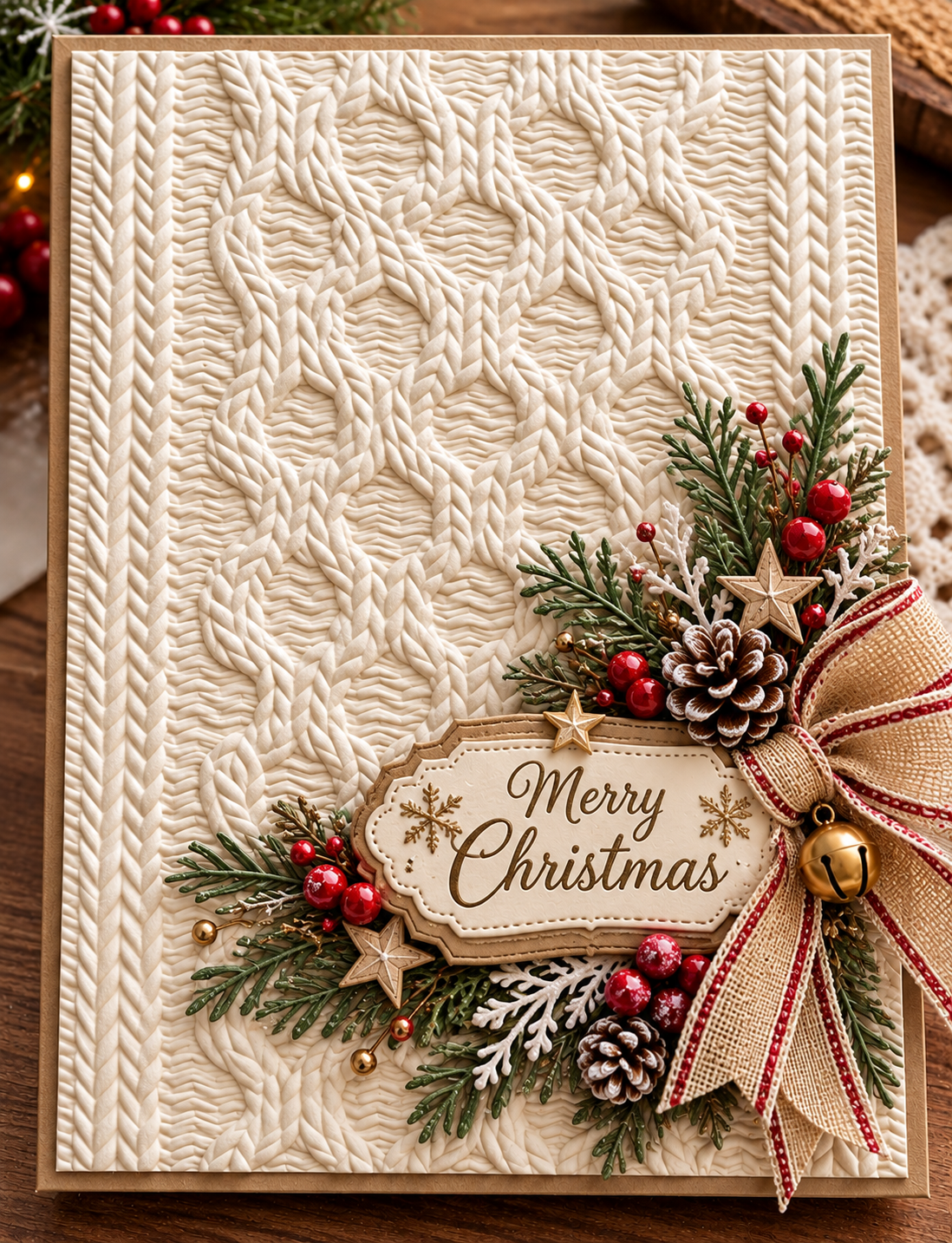 Knitted Cable Pattern Embossing Folder for Winter Christmas Card Making