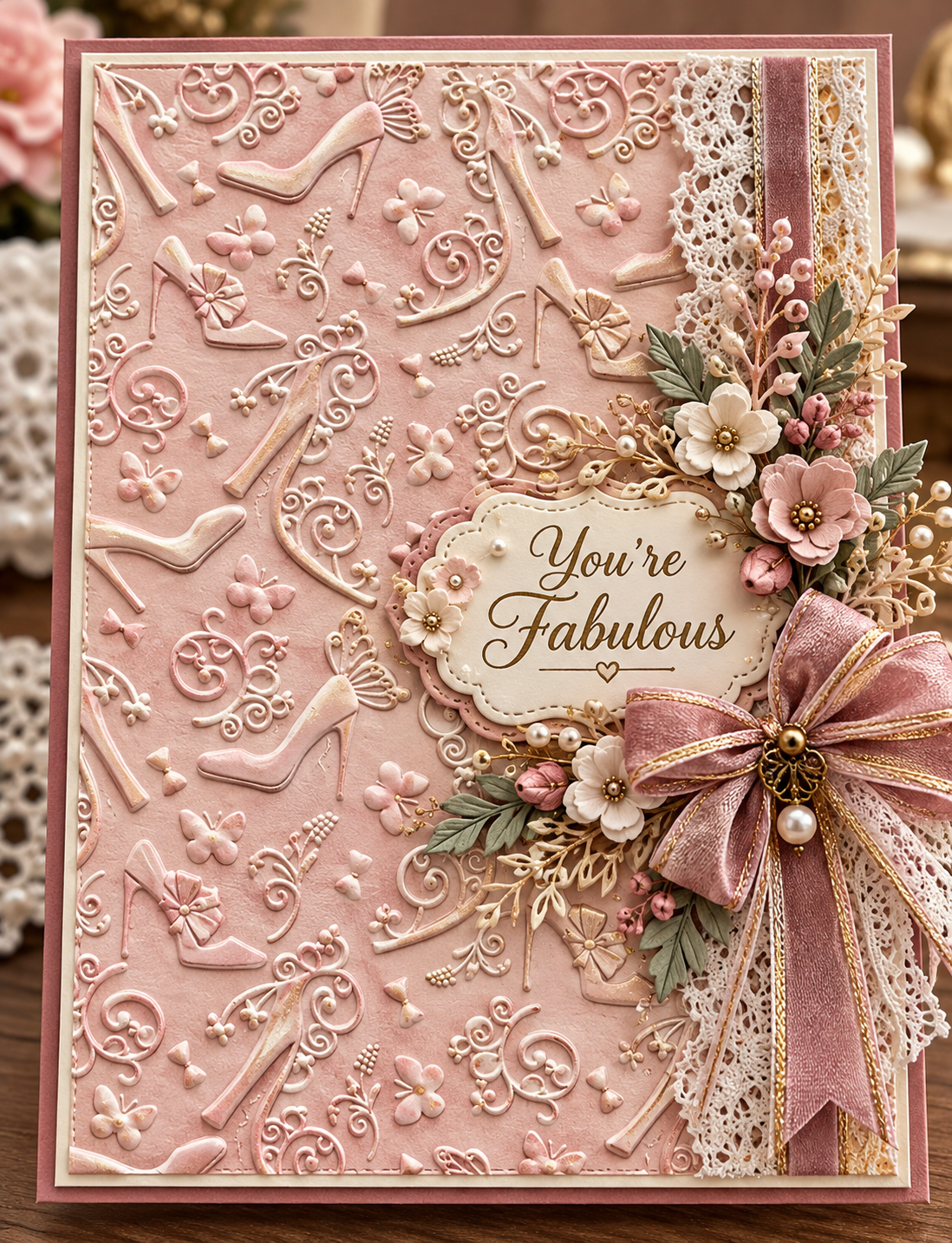 High Heel Shoe Embossing Folder with Bows Butterflies and Swirls for Fashion Cards