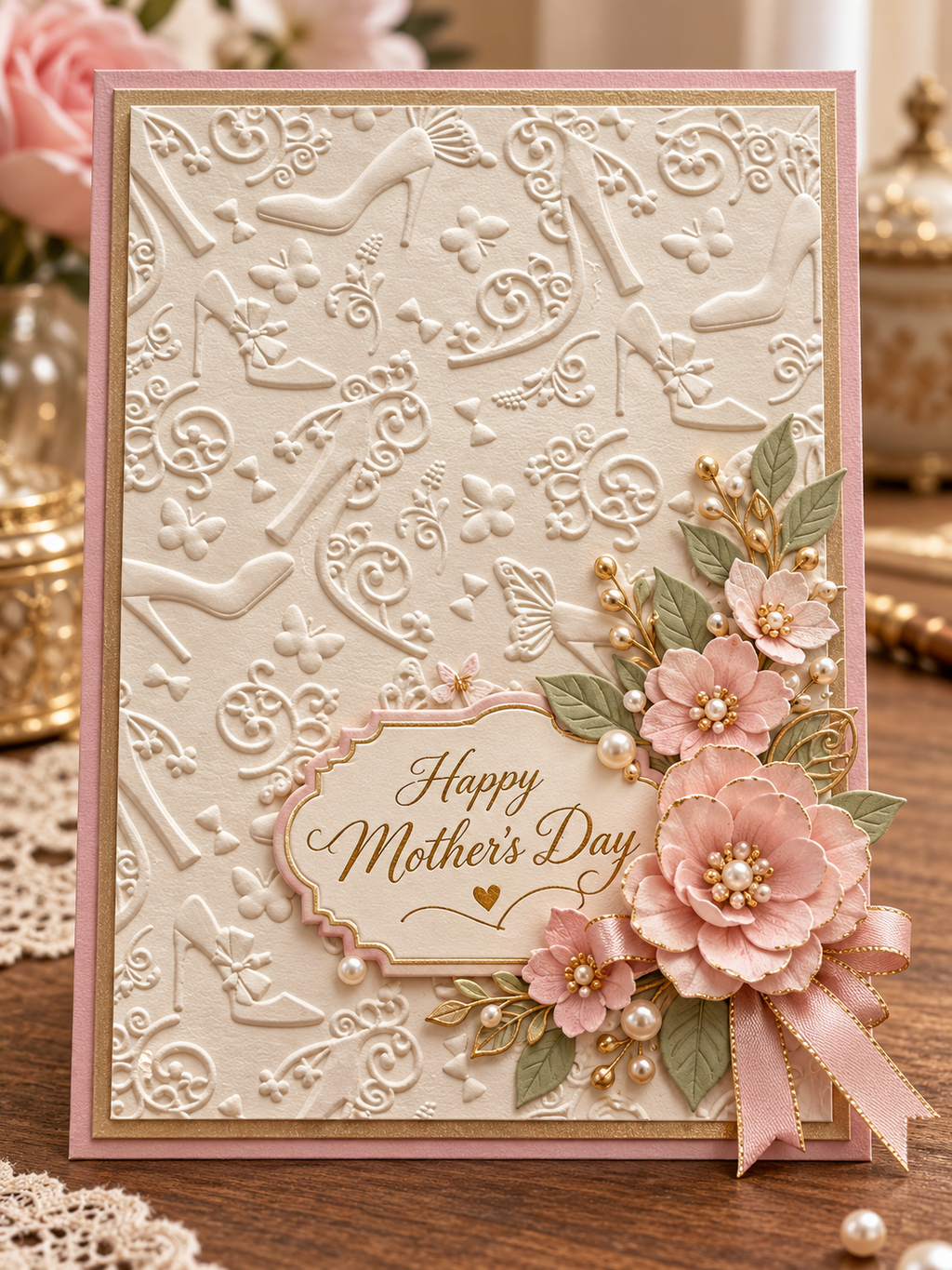 High Heel Shoe Embossing Folder with Bows Butterflies and Swirls for Fashion Cards