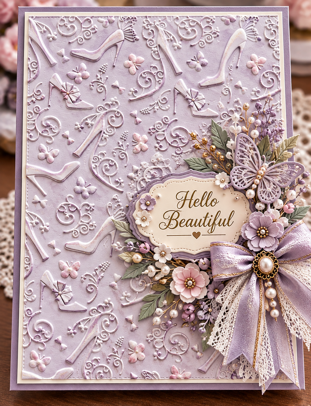 High Heel Shoe Embossing Folder with Bows Butterflies and Swirls for Fashion Cards