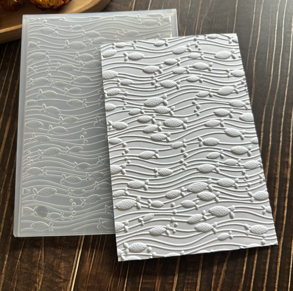 Fish and Waves Embossing Folder for Ocean Card Making and Scrapbooking