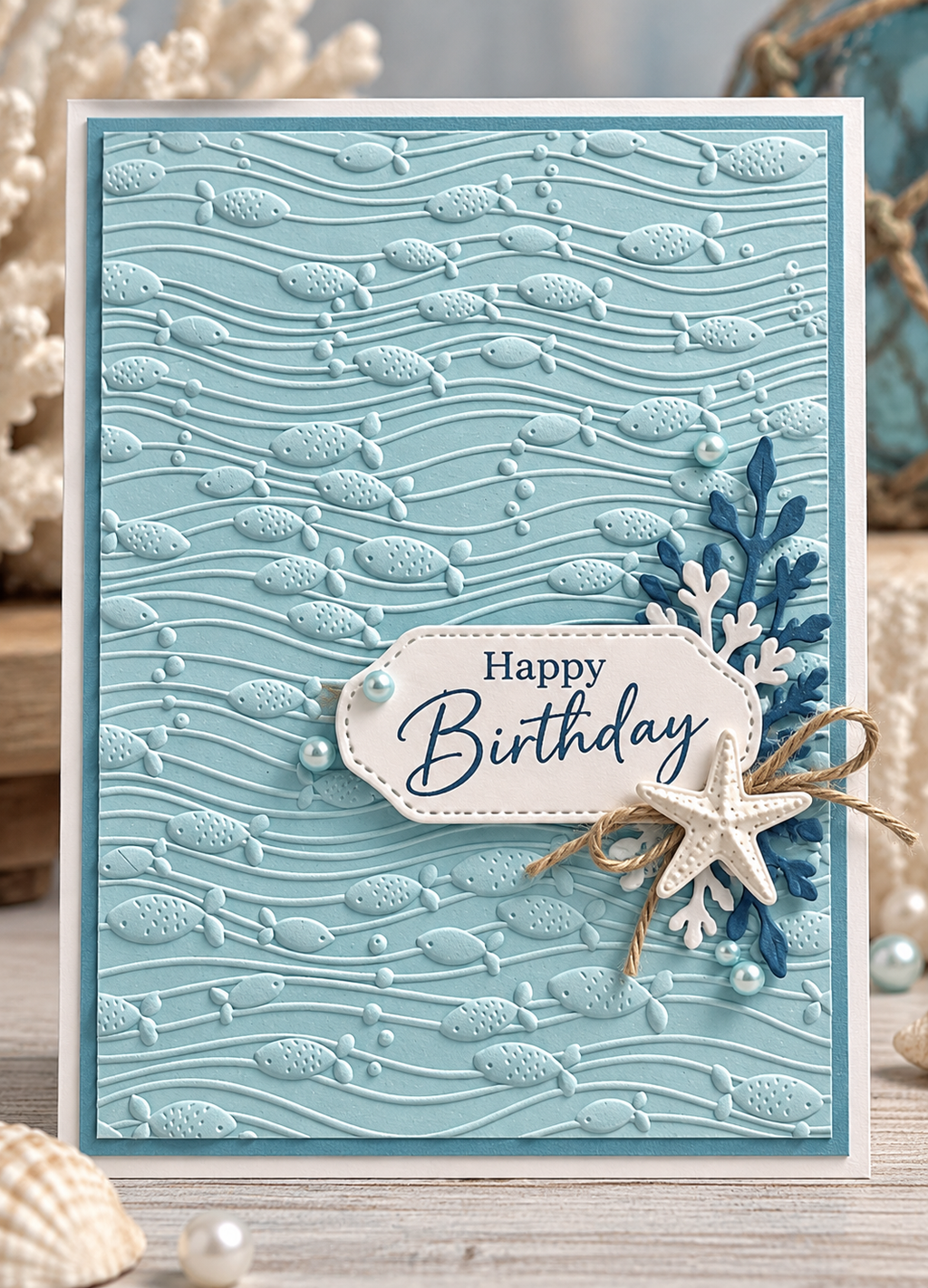 Fish and Waves Embossing Folder for Ocean Card Making and Scrapbooking