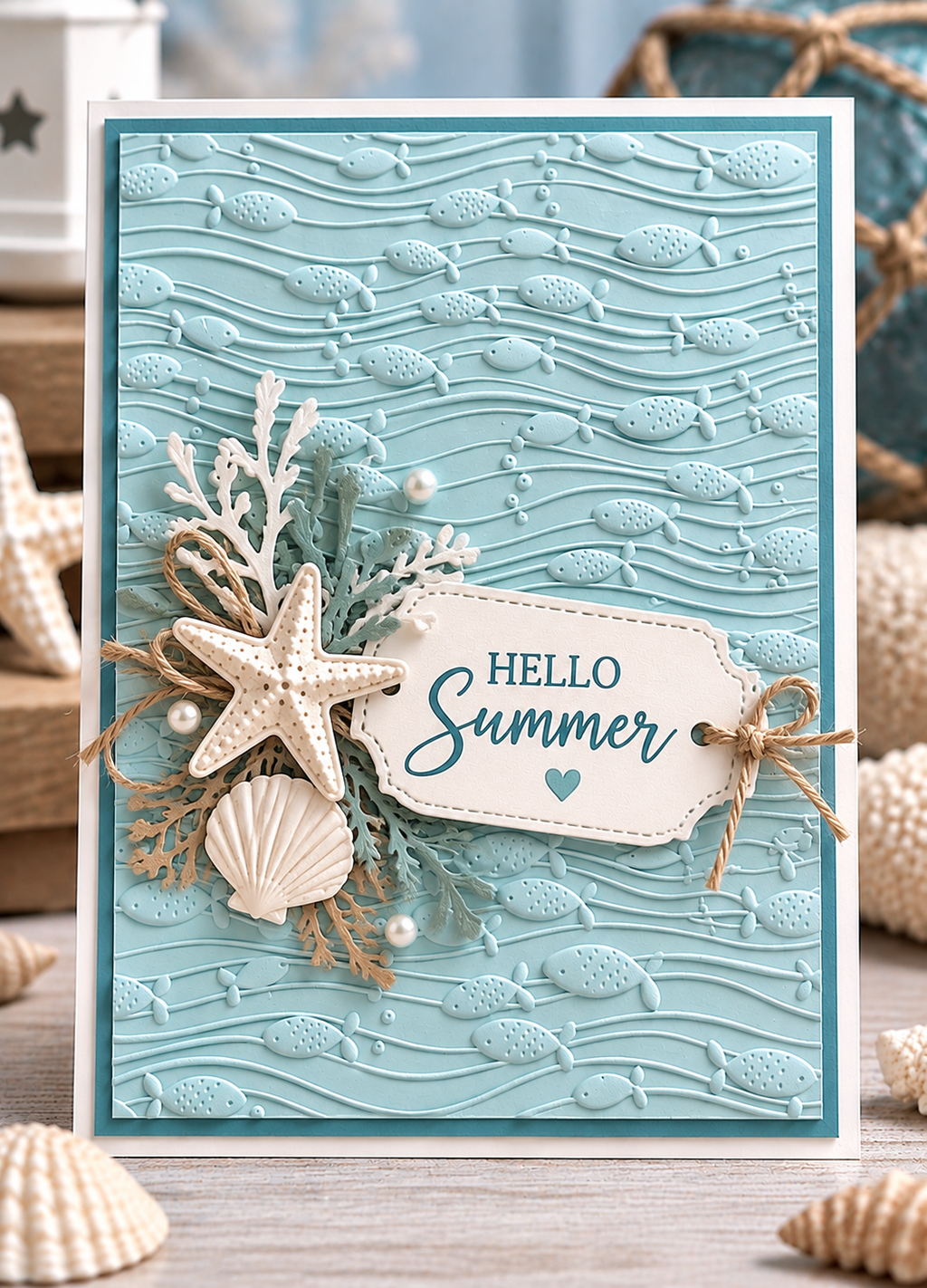 Fish and Waves Embossing Folder for Ocean Card Making and Scrapbooking