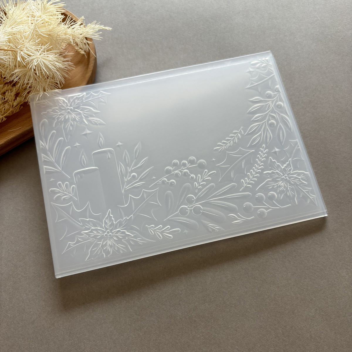 Christmas Candle Embossing Folder with Poinsettia Holly and Berries for Holiday Card Making Scrapbooking