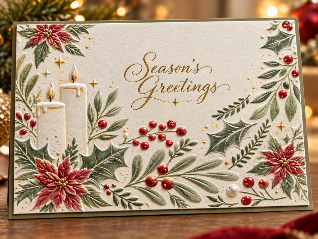 Christmas Candle Embossing Folder with Poinsettia Holly and Berries for Holiday Card Making Scrapbooking