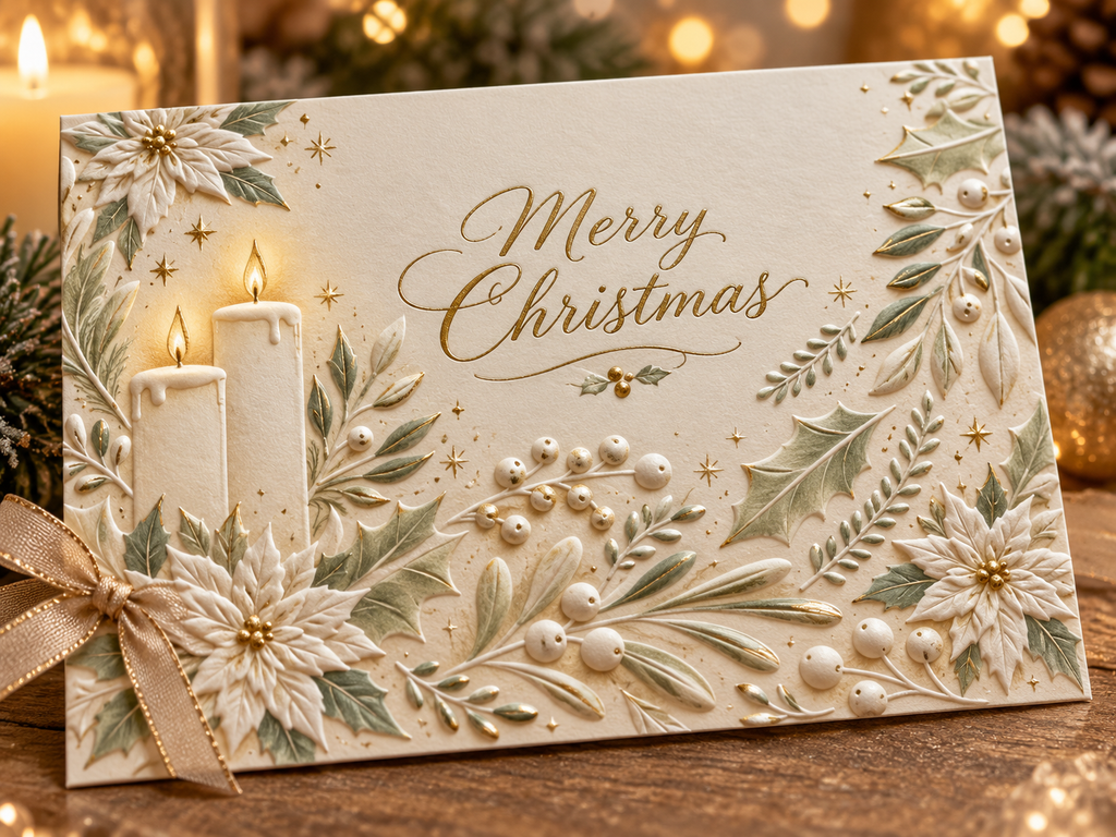 Christmas Candle Embossing Folder with Poinsettia Holly and Berries for Holiday Card Making Scrapbooking